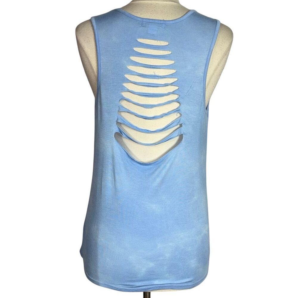 LA Threads Women's Acid Washed Blue Scoop Neck Slash Back Stretch Tank Top L - Picture 4 of 8